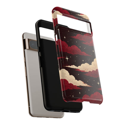 Illustrated Crimson Red Clouds & Stars Phone Case