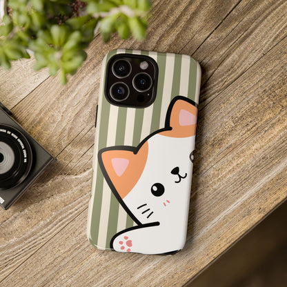 Playful Peakaboo Cat with Green Stripe Pattern Phone Case - Green Phone Case