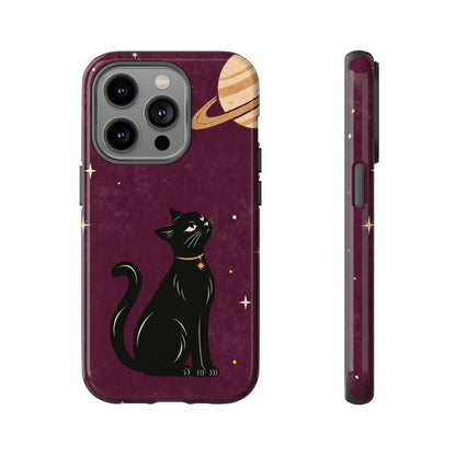 Whimsical Plum Celestial Black Cat Phone Case