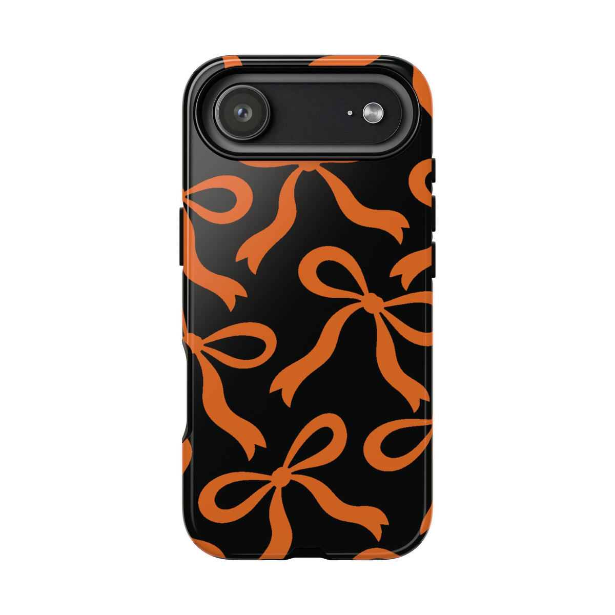 Bold Black and Burnt Orange Bow Pattern Phone Case - Black Phone Case - iPhone 17 Air / Glossy