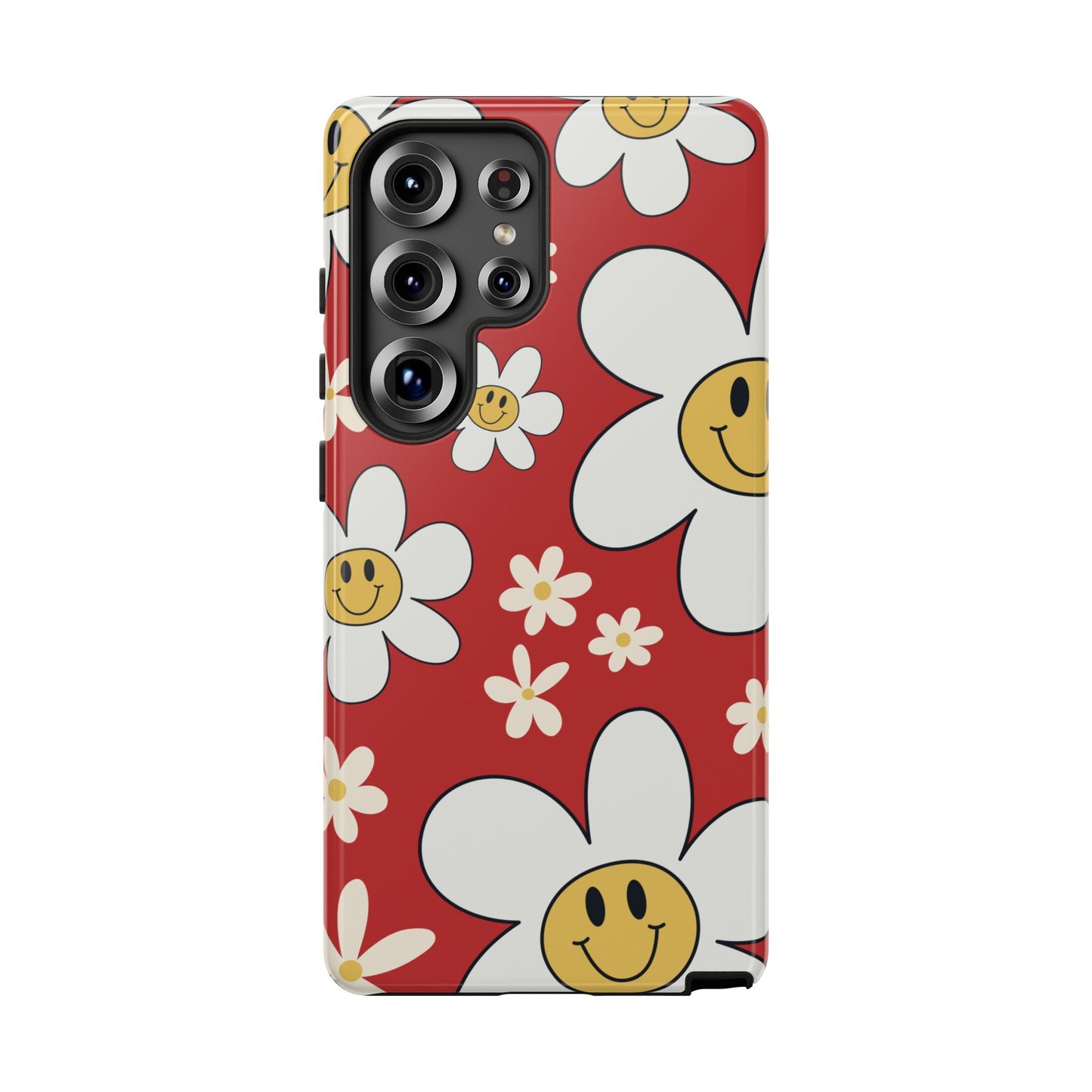 Samsung Galaxy S25 Ultra / Glossy Phone Case - Fun Retro Daisy Pattern with Red Background Phone Case