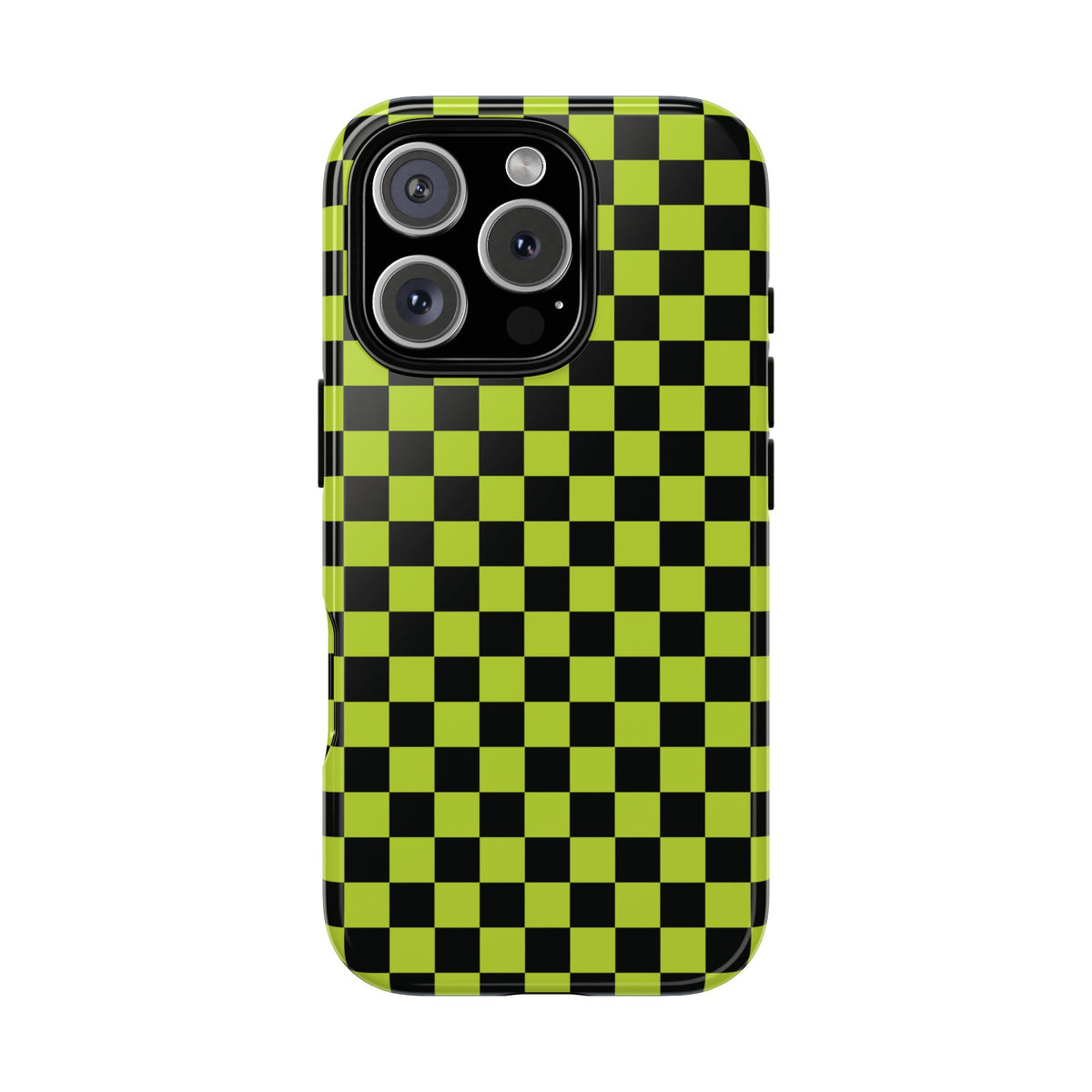 Trendy Neon Lime Green & Black Small Checked Pattern Phone Case - Green Phone Case - iPhone 16 Pro / Glossy