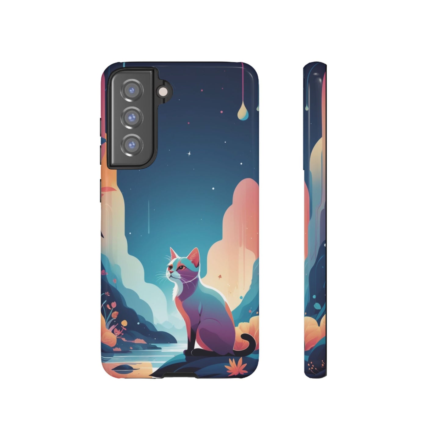 Samsung Galaxy S21 FE / Glossy Phone Case - Stylised Cat Design Phone Case