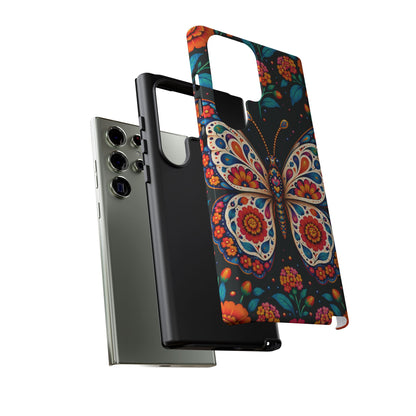 Vibrant Orange and Turquoise Calavera Butterfly Phone Case - Multicolor Phone Case