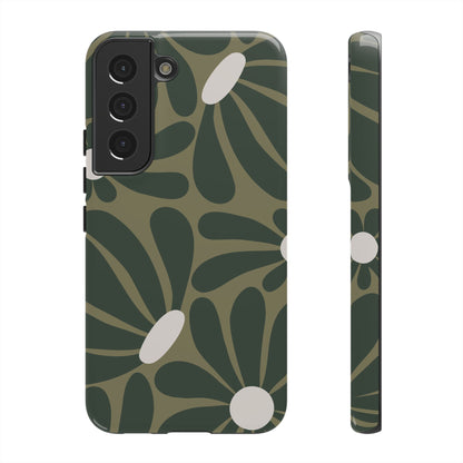 Retro Olive Green Daisy Pattern Phone Case - Green Phone Case - Samsung Galaxy S22 / Glossy