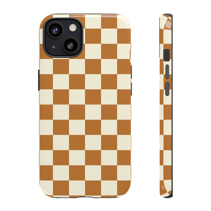 iPhone 13 / Glossy Phone Case - ’Orange & White Checkered Pattern’ Phone Case