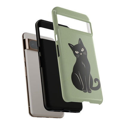 Minimalist Sage Green & Black Cat Phone Case
