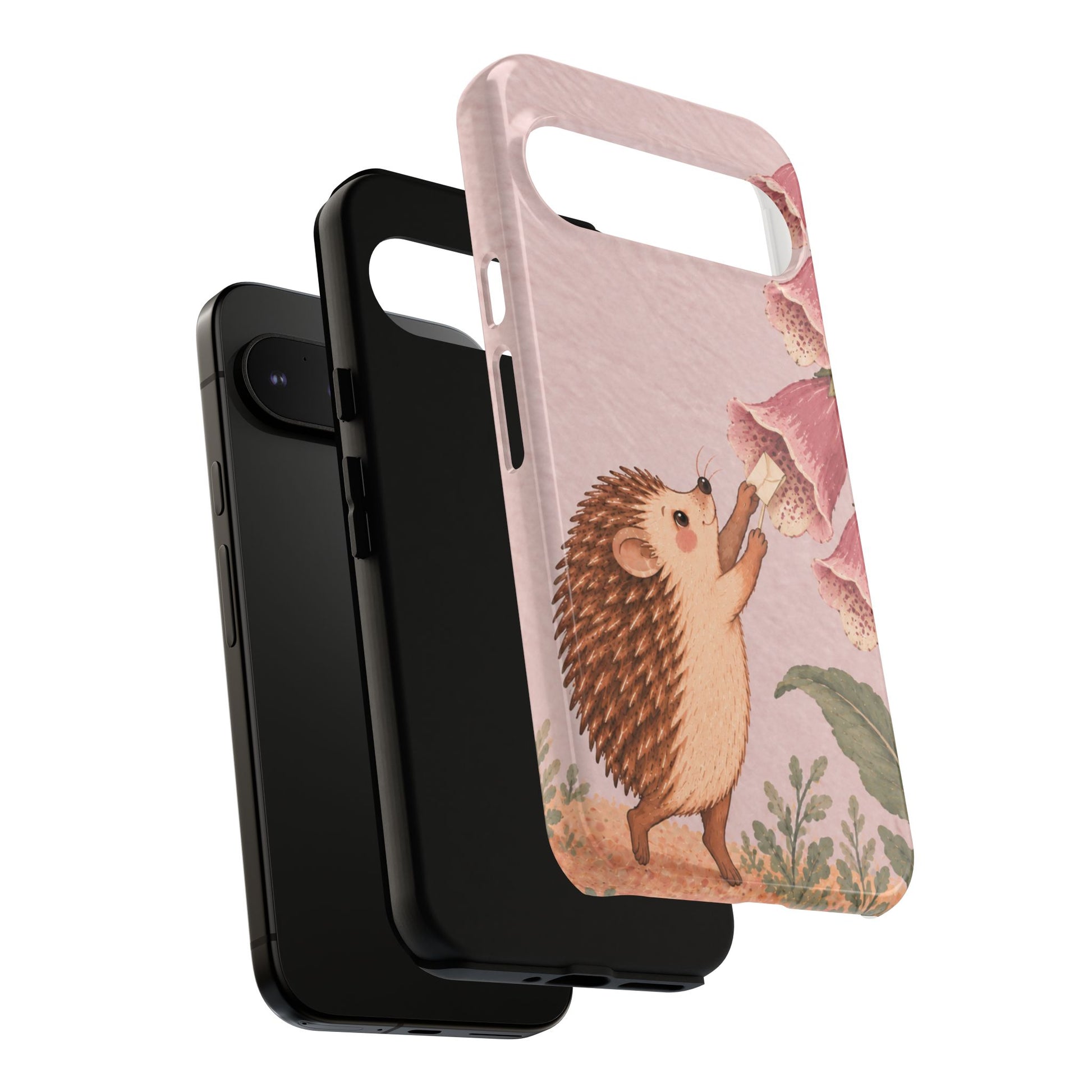 Whimsical Blush Pink Hedgehog and Foxglove Phone Case - Pink Phone Case