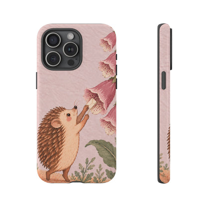 Whimsical Blush Pink Hedgehog and Foxglove Phone Case - Pink Phone Case - iPhone 15 Pro Max / Glossy