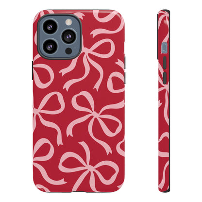 Bold Raspberry Red and Blush Pink Bow Pattern Phone Case