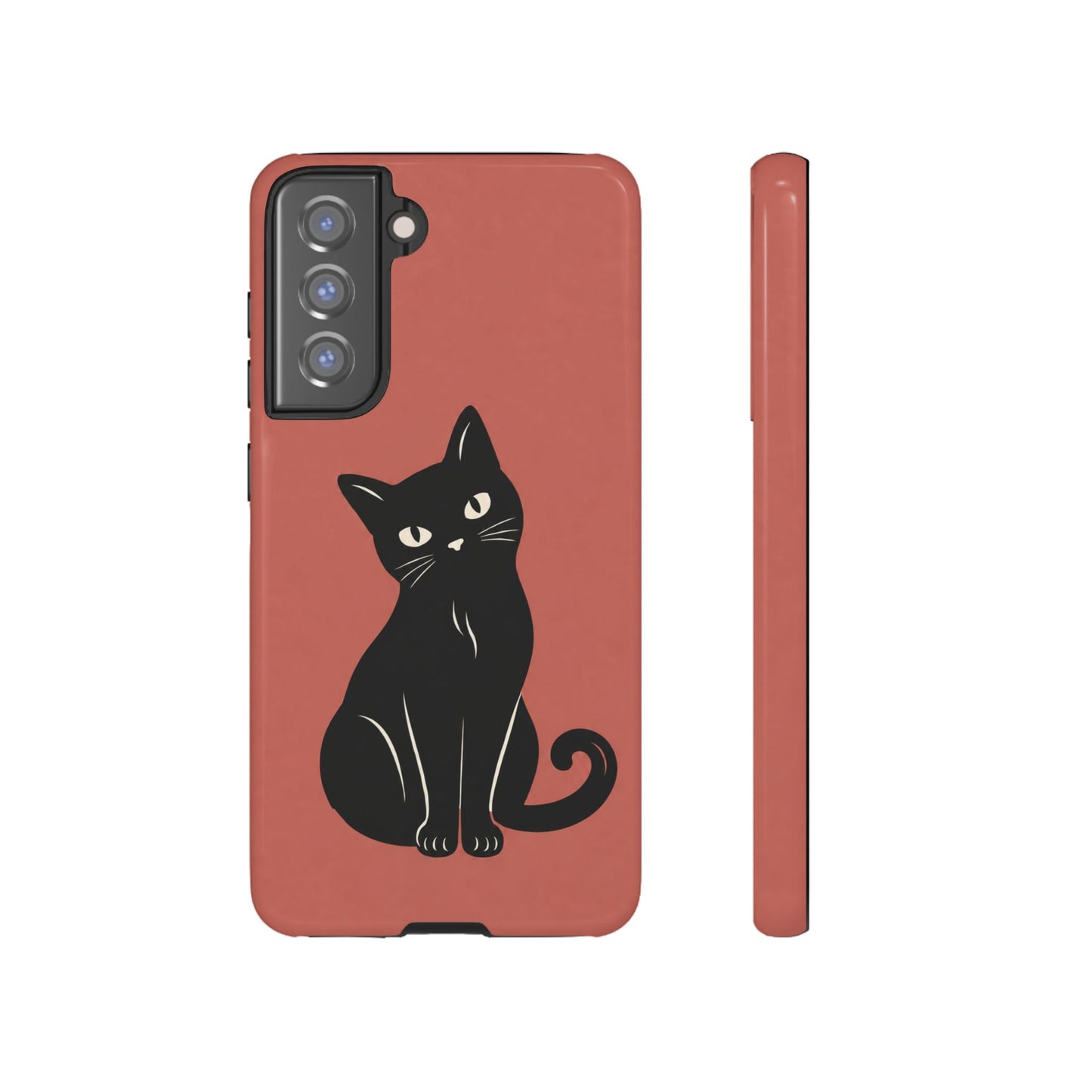 Minimalist Coral Red & Black Cat Phone Case