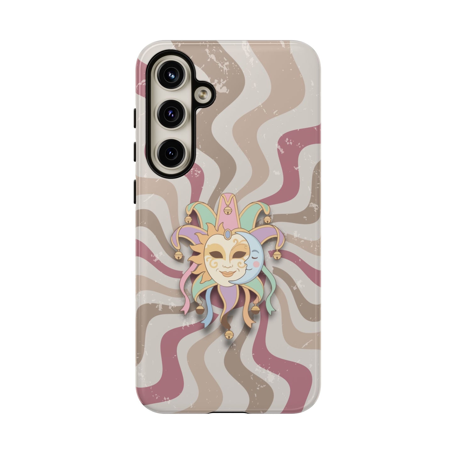 Sun & Moon Jester Mask – Pink Retro Wave Phone Case - Pink Phone Case - Samsung Galaxy S24 Plus / Glossy