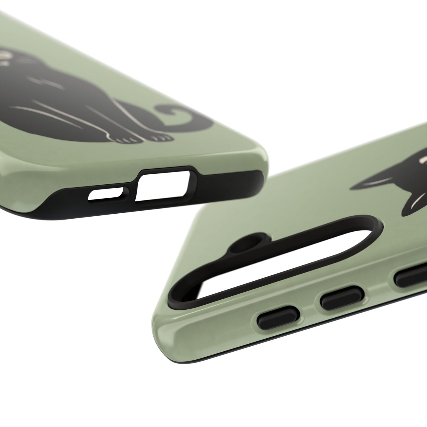 Minimalist Sage Green & Black Cat Phone Case