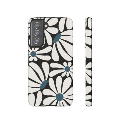 Retro Black Daisy Pattern Phone Case - Black Phone Case - Samsung Galaxy S21 FE / Glossy