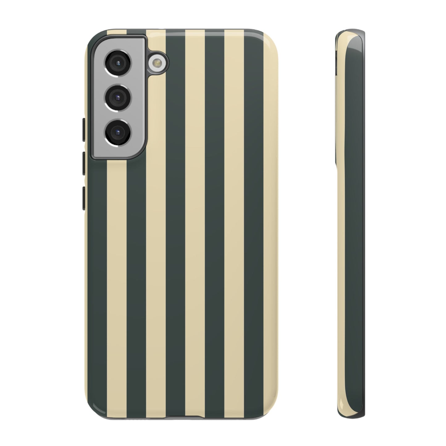 Samsung Galaxy S22 Plus / Glossy Phone Case - ’Green & Beige Stripe Pattern’ Phone Case