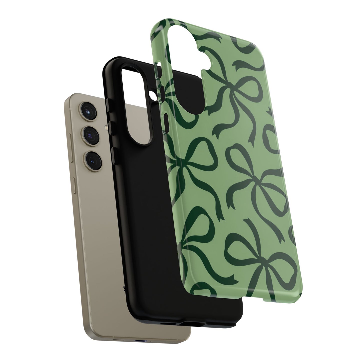 Bold Sage Green and Forest Green Bow Pattern Phone Case
