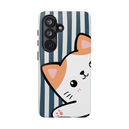 Playful Peakaboo Cat with Blue Stripe Pattern Phone Case - Blue Phone Case - Samsung Galaxy S26 / Glossy