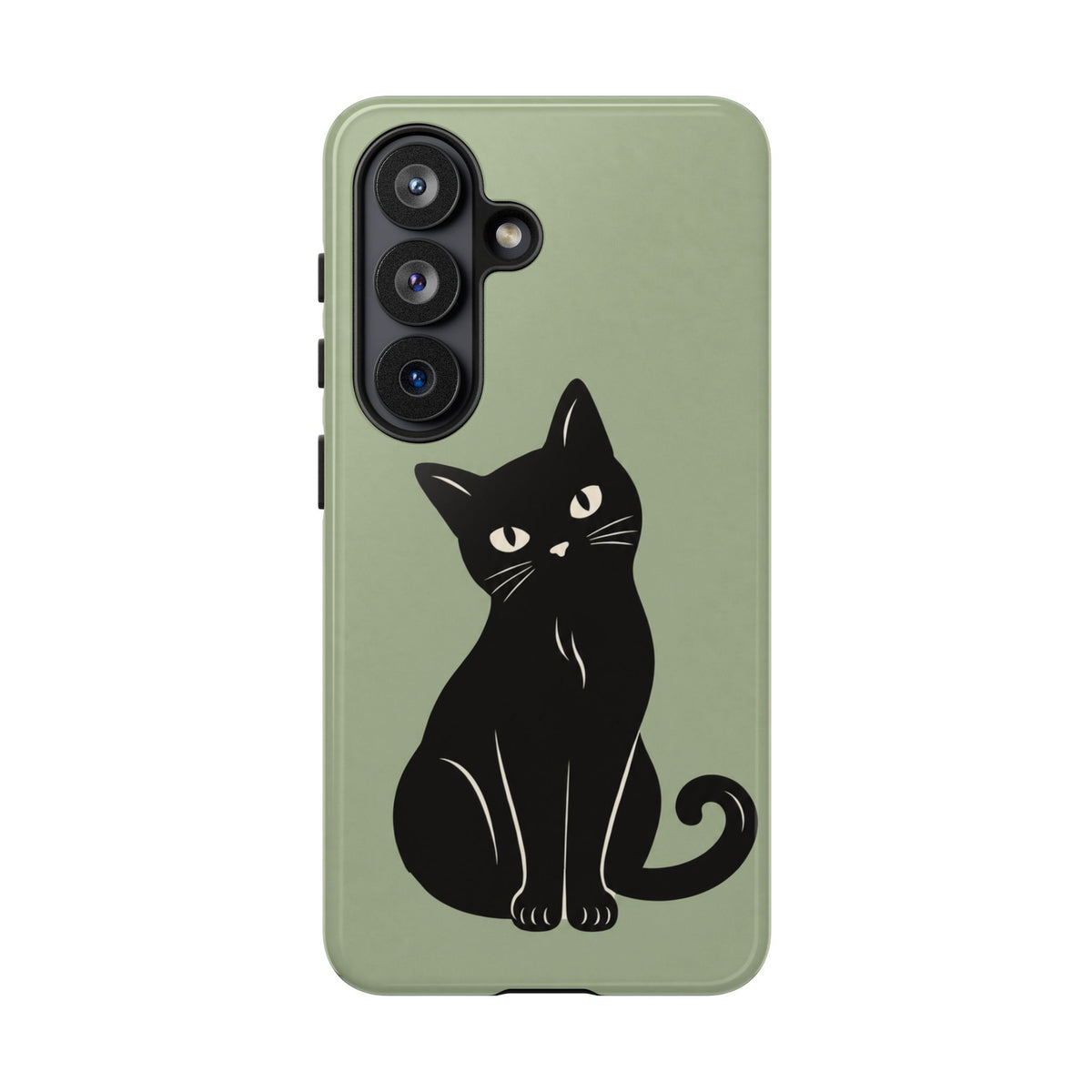 Minimalist Sage Green & Black Cat Phone Case