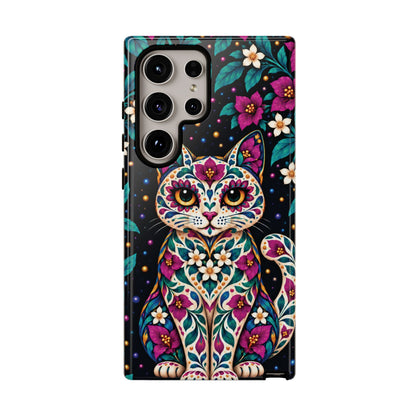 Vibrant Purple and Teal Calavera Cat Phone Case - Multicolor Phone Case - Samsung Galaxy S24 Ultra / Glossy