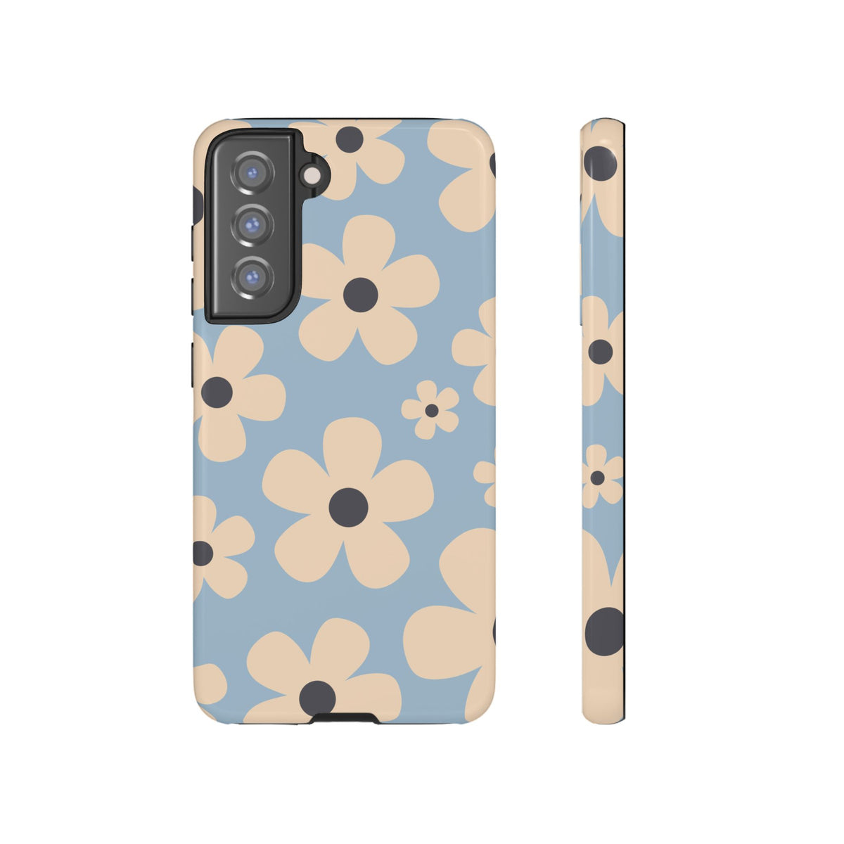Cute Light Blue & Cream Daisy Pattern Phone Case - Blue Phone Case - Samsung Galaxy S21 FE / Glossy