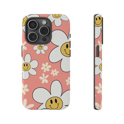 Fun Retro Daisy Pattern with Pink Background Phone Case - Pink Phone Case - iPhone 15 Pro / Glossy