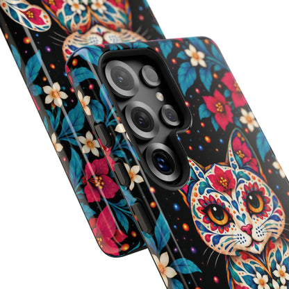 Vibrant Pink and Turquoise Calavera Cat Phone Case - Multicolor Phone Case