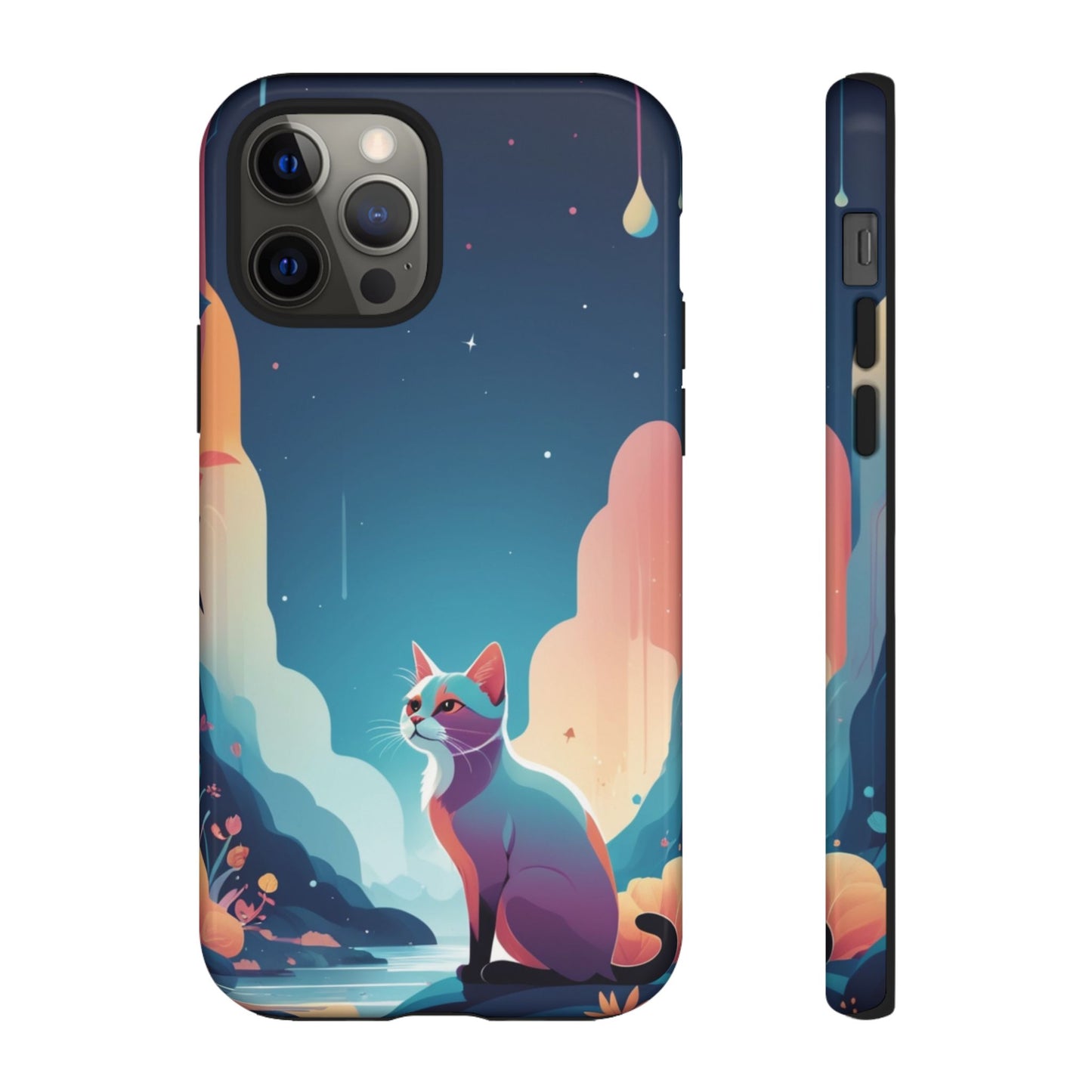 iPhone 12 Pro / Glossy Phone Case - Stylised Cat Design Phone Case