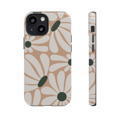 iPhone 13 Mini / Glossy Phone Case - ’Retro Beige & White Daisy Pattern’ Phone Case