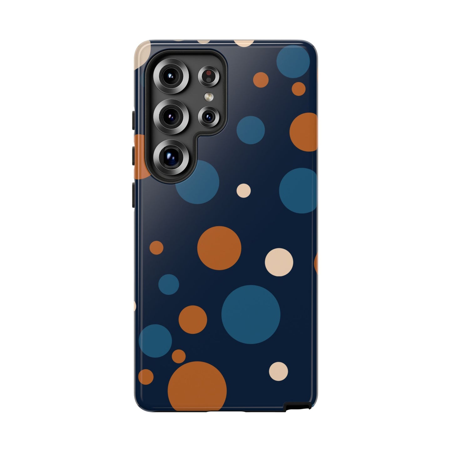 Samsung Galaxy S25 Ultra / Glossy Phone Case - ’Bold Navy Blue & Orange / White Dot Pattern’ Phone Case