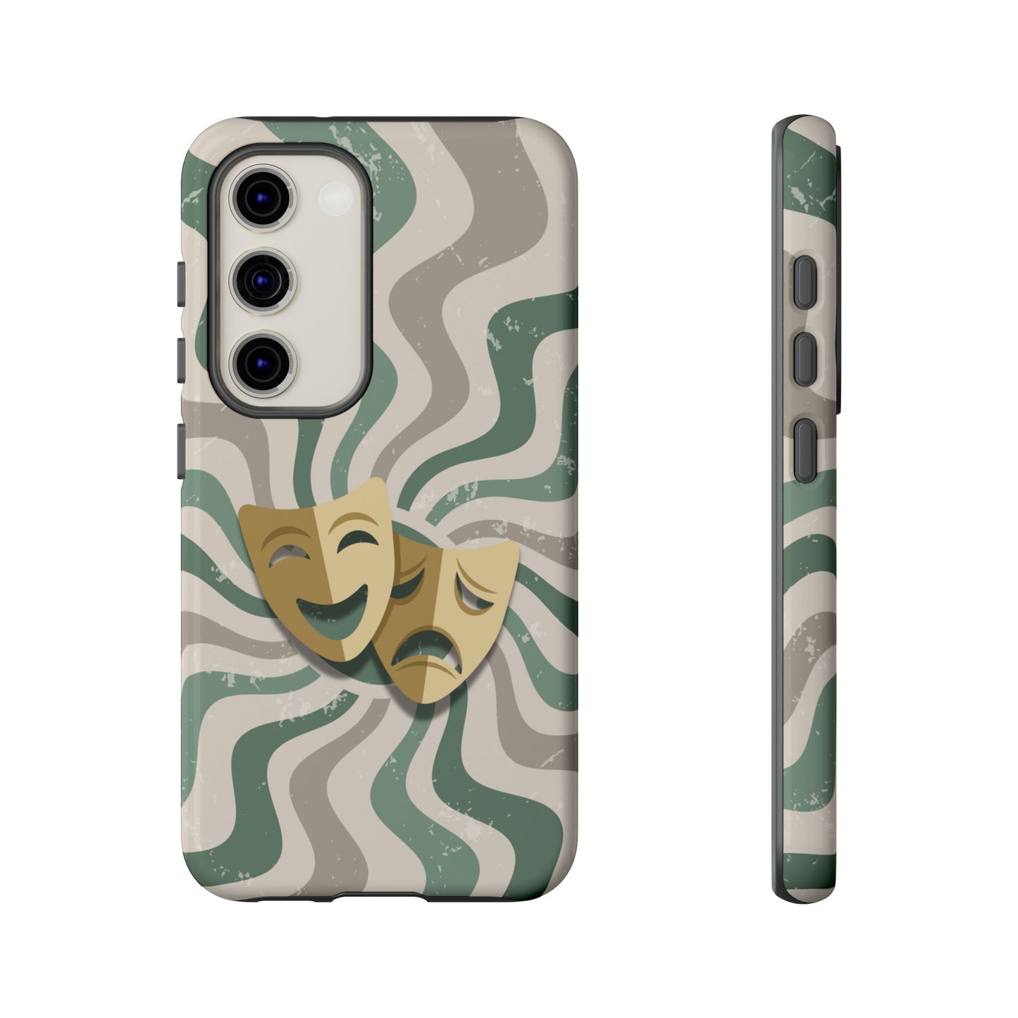 Samsung Galaxy S23 / Glossy Phone Case - Comedy & Tragedy Masks – Green Minimal Retro Wave Phone Case