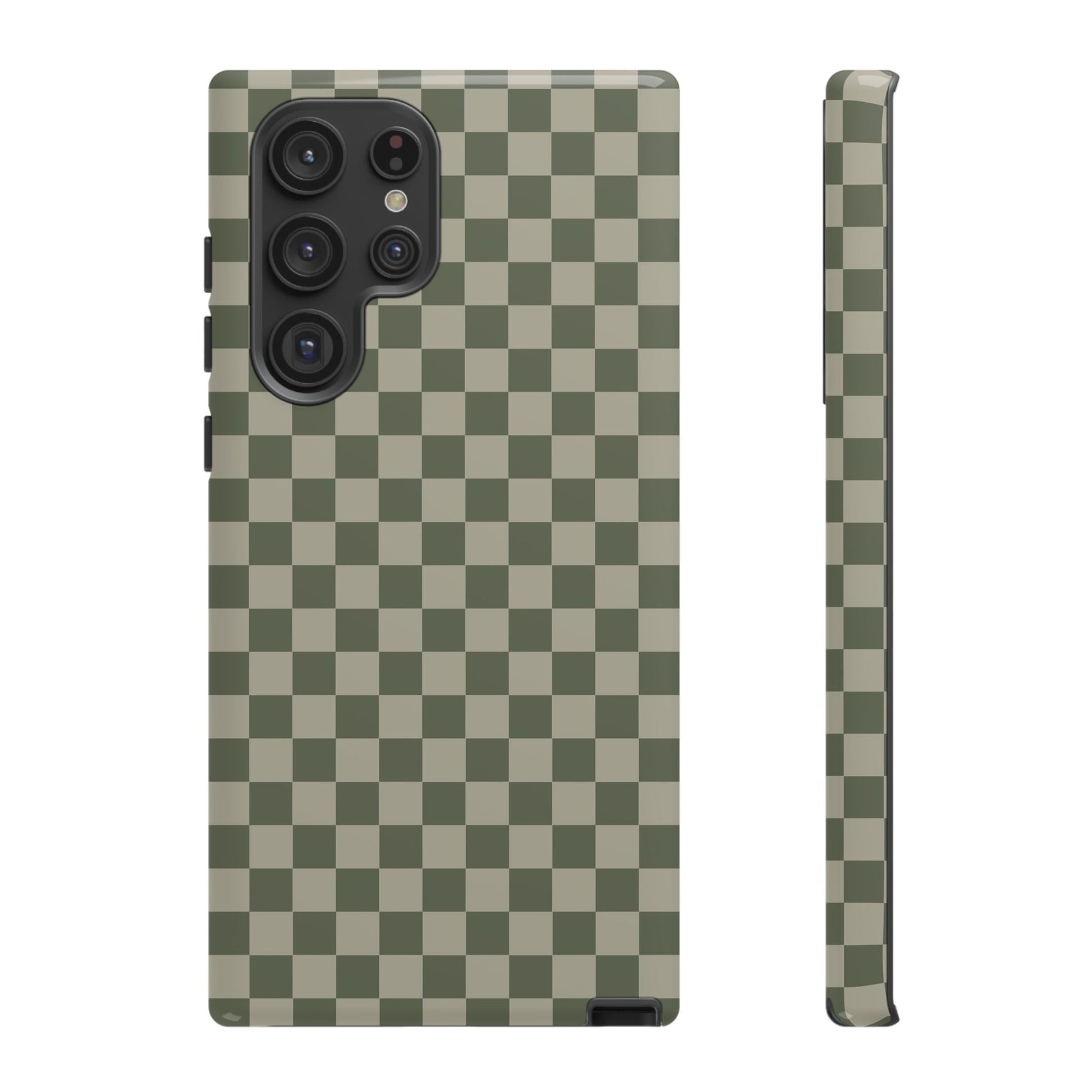 Samsung Galaxy S22 Ultra / Glossy Phone Case - ’Bold Olive Green Checkered Pattern’ Phone Case