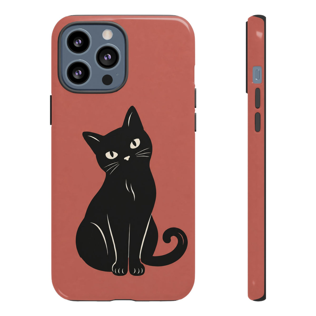 Minimalist Coral Red & Black Cat Phone Case