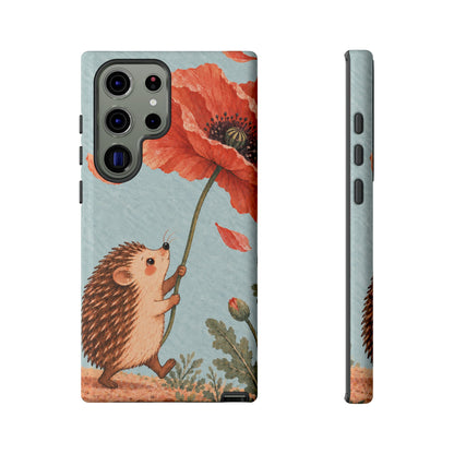 Whimsical Pale Blue Hedgehog and Poppy Phone Case - Blue Phone Case - Samsung Galaxy S23 Ultra / Glossy