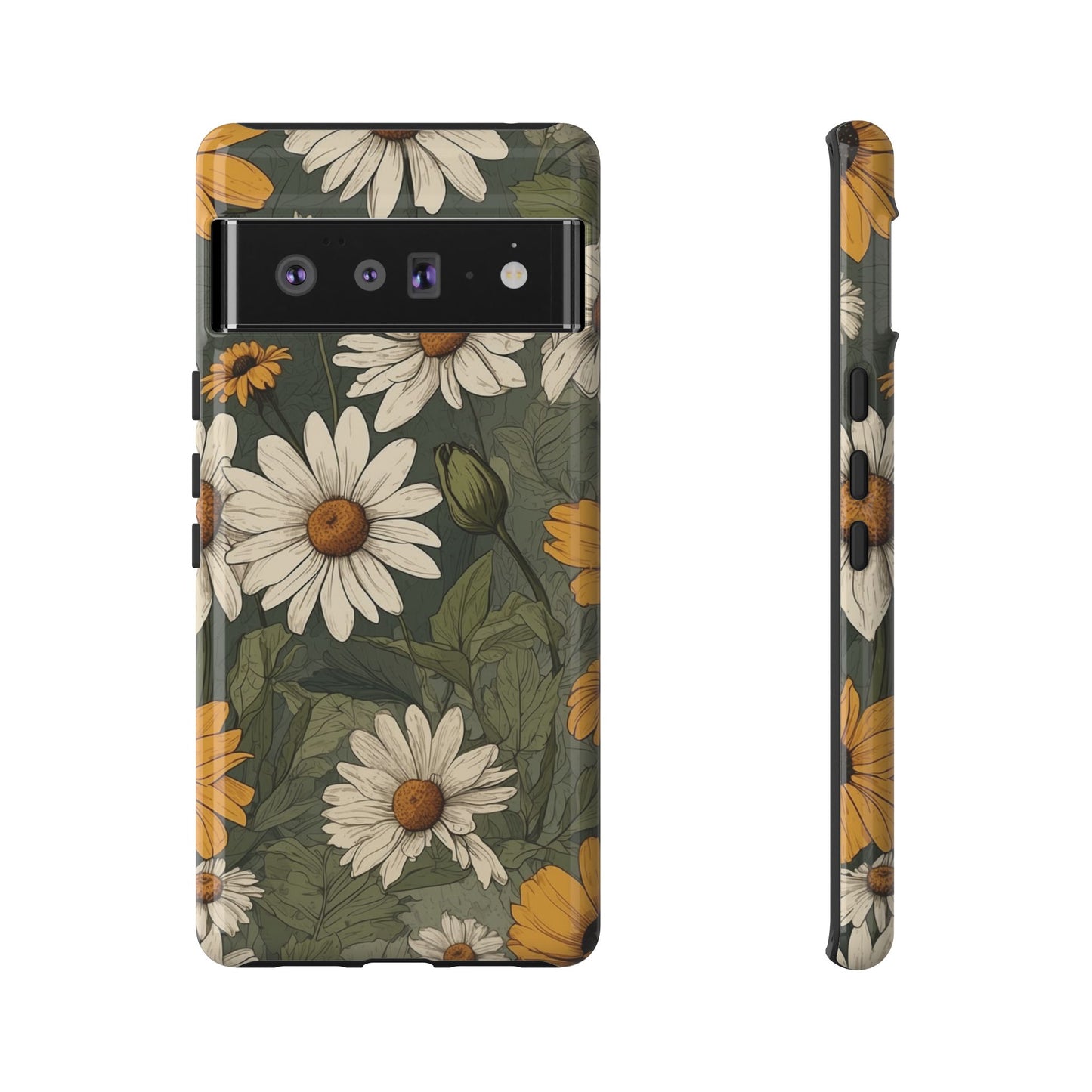 Google Pixel 6 Pro / Glossy Phone Case - Boho Chic Daisies Floral Pattern ’White & Yellow’ Phone Case
