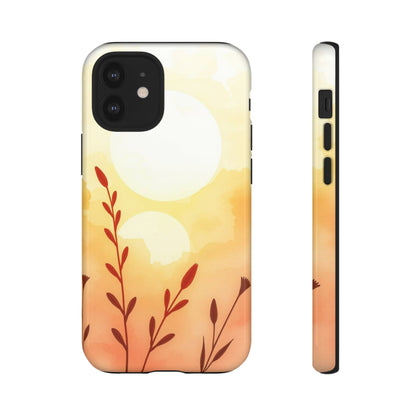 iPhone 12 Mini / Glossy Phone Case - Watercolour Wildflower & Sun Design Phone Case