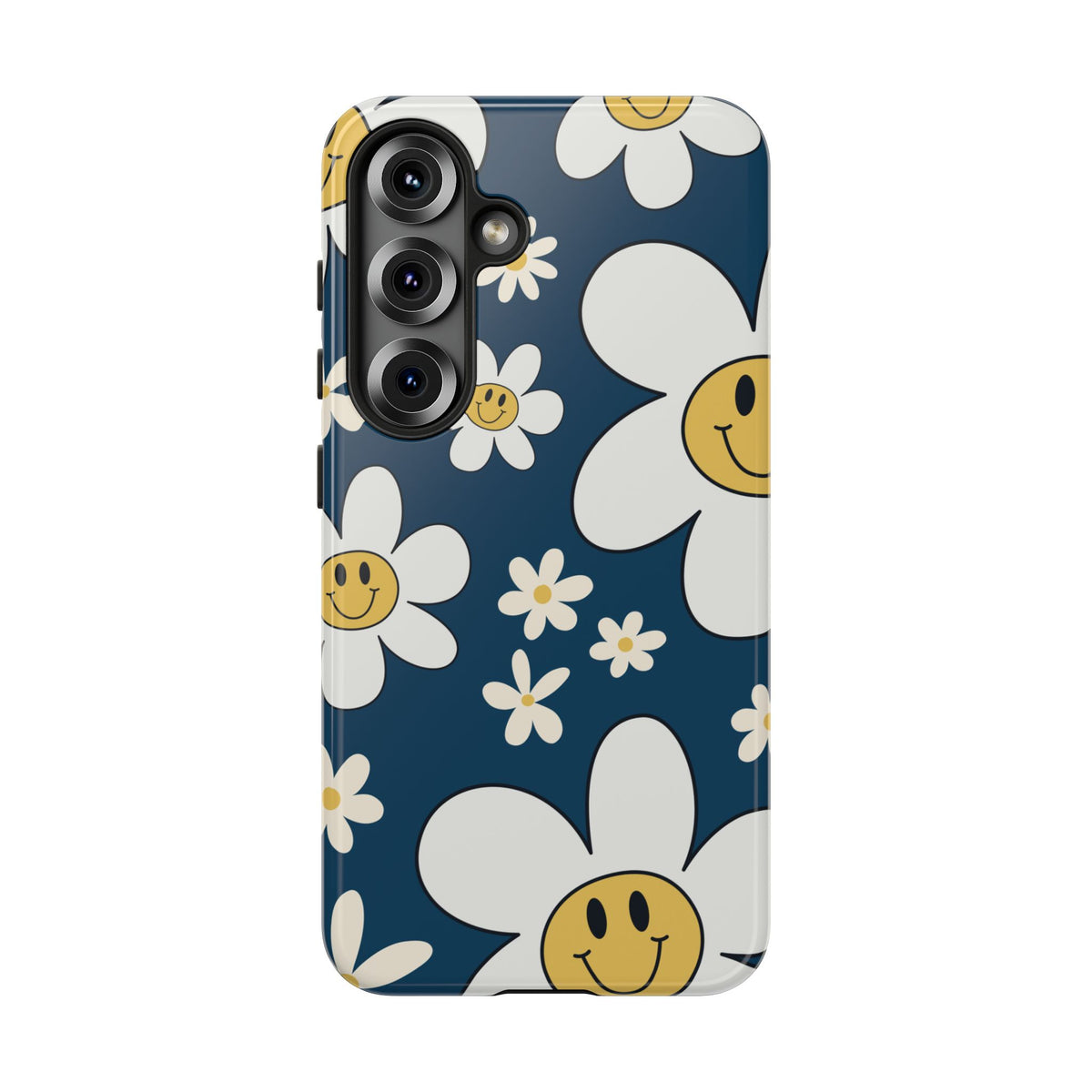 Fun Retro Daisy Pattern with Blue Background Phone Case - Blue Phone Case - Samsung Galaxy S25 / Glossy