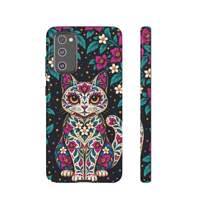 Vibrant Purple and Teal Calavera Cat Phone Case - Multicolor Phone Case - Samsung Galaxy S20 FE / Glossy