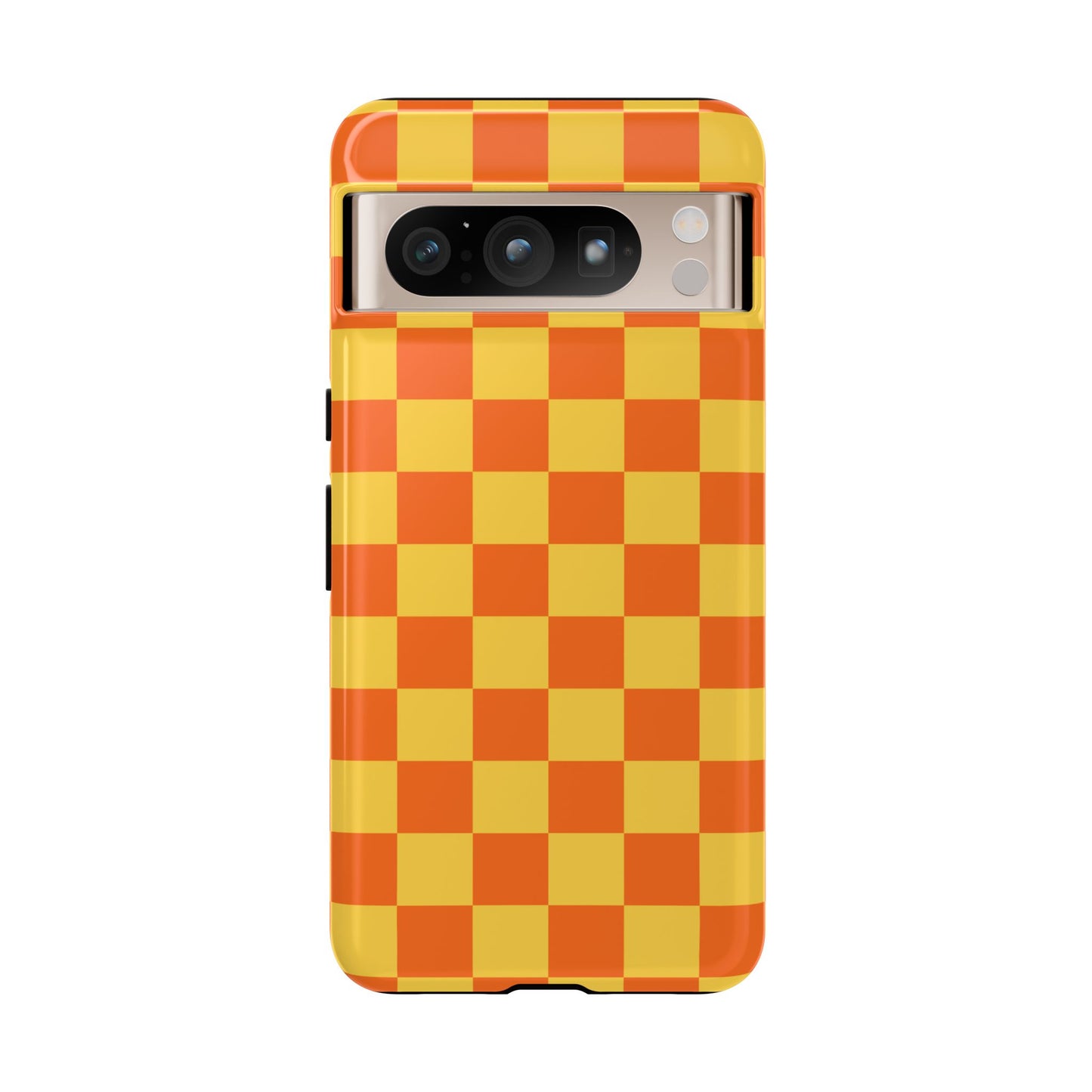 Google Pixel 8 Pro / Glossy Phone Case - Trendy Orange & Yellow Checked Pattern Phone Case