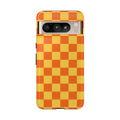 Google Pixel 8 Pro / Glossy Phone Case - Trendy Orange & Yellow Checked Pattern Phone Case