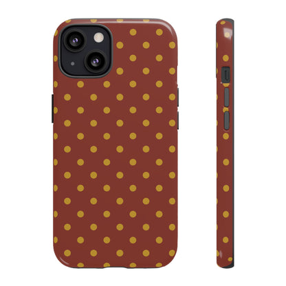 iPhone 13 / Glossy Phone Case - Trendy Brown & Mustard Dot Pattern Phone Case