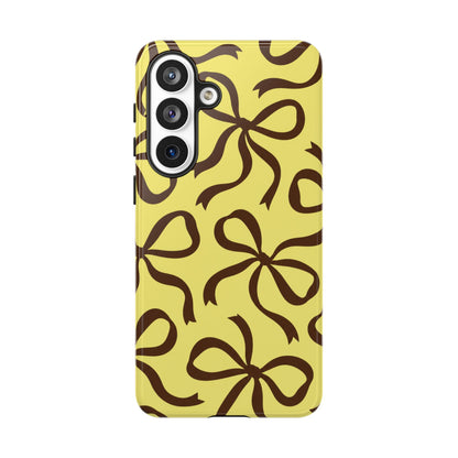 Bold Butter Yellow and Chocolate Brown Bow Pattern Phone Case