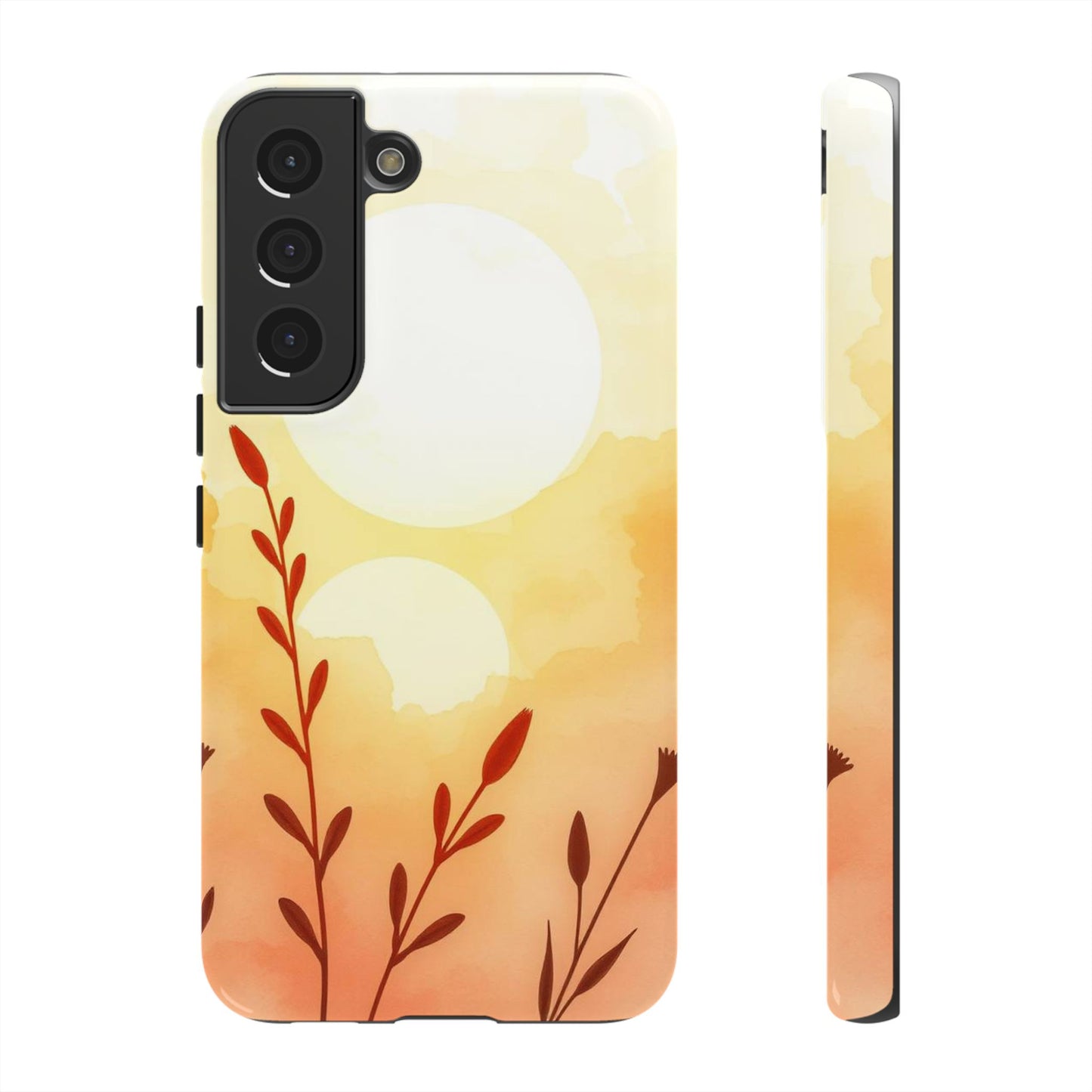 Samsung Galaxy S22 / Glossy Phone Case - Watercolour Wildflower & Sun Design Phone Case
