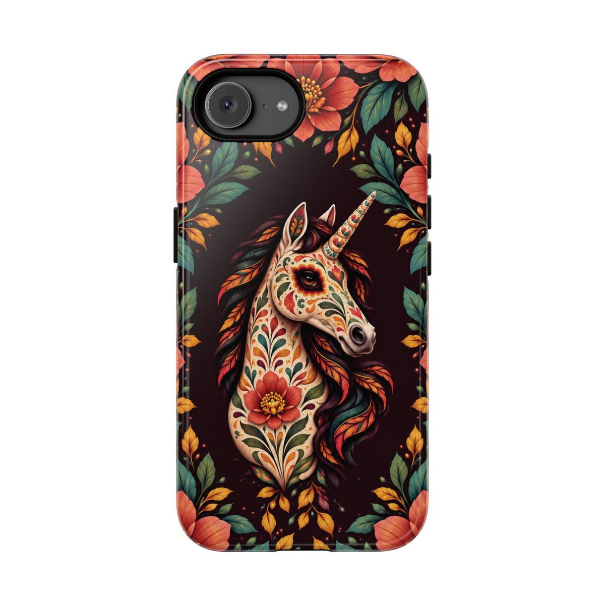 Elegant Terracotta and Teal Calavera Unicorn Phone Case - Phone Case - iPhone 17e / Glossy