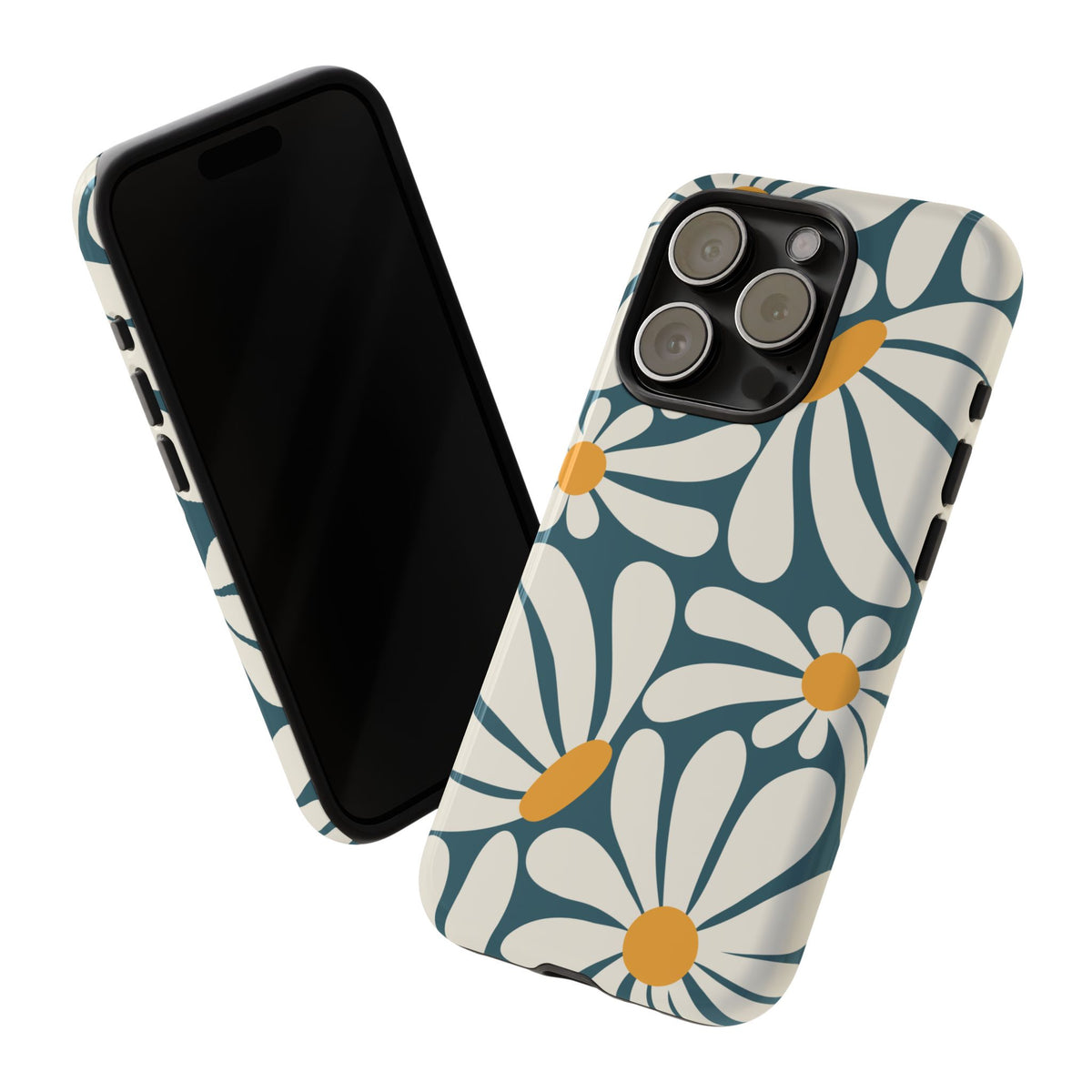 Retro Blue Daisy Pattern Phone Case - Blue Phone Case