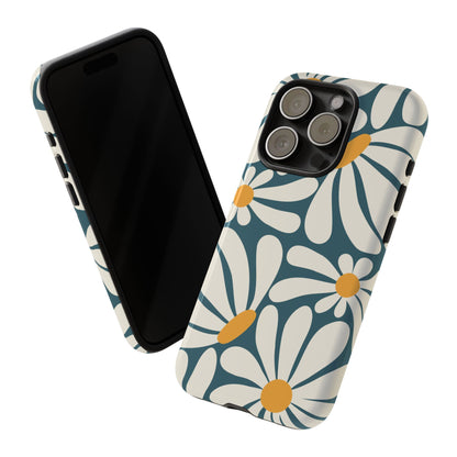 Retro Blue Daisy Pattern Phone Case - Blue Phone Case