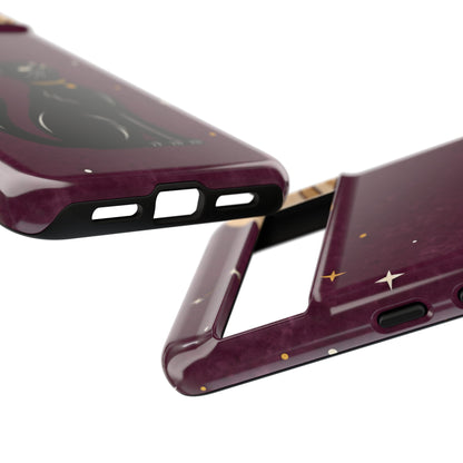 Whimsical Plum Celestial Black Cat Phone Case