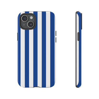 iPhone 15 Plus / Glossy Phone Case - Simple Blue & White Stripe Pattern Phone Case