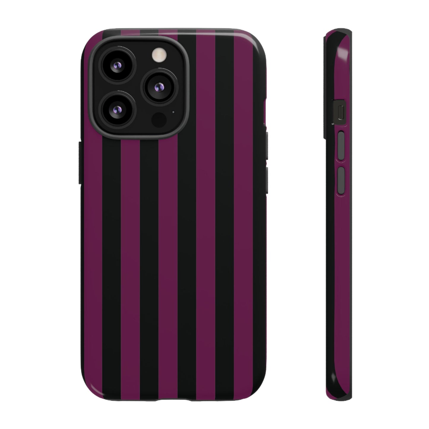 iPhone 13 Pro / Glossy Phone Case - Trendy Plum & Black Stripe Pattern Phone Case