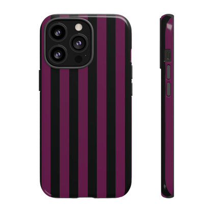 iPhone 13 Pro / Glossy Phone Case - Trendy Plum & Black Stripe Pattern Phone Case