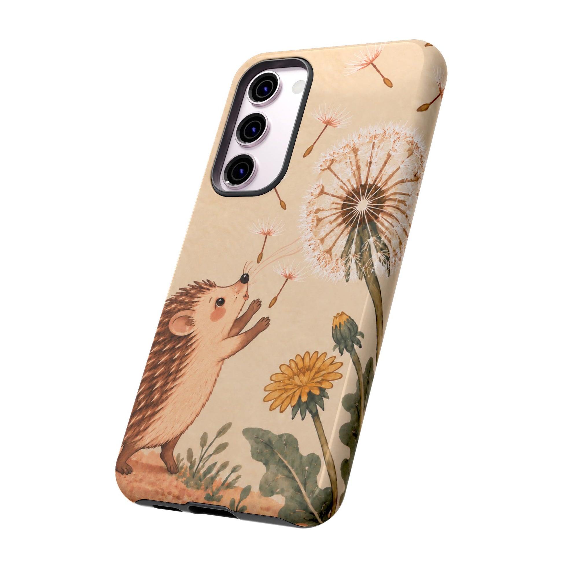 Whimsical Cream Hedgehog and Dandelion Phone Case - White Phone Case